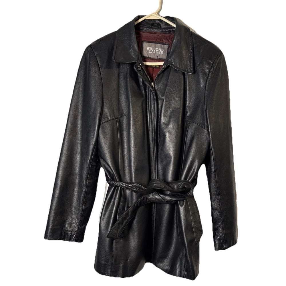 Wilsons Leather‎ Women's Large Black Genuine Leather Jacket Belted Thinsulate